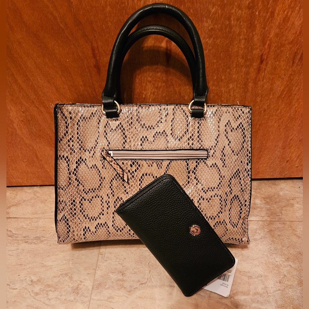 Anne KIein Snake print Handbag + NWT Black Wallet - Picture 3 of 17
